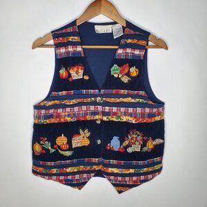Casey And Max Womens Colorful Pumpkin Embroidered Vest Size M Whimsy Grandma